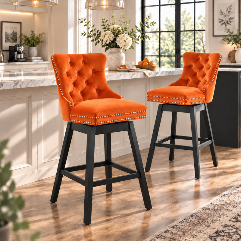  Tabouret de bar pivotant à 360 ° de hauteur 30,7 po Velvet, Orange Velvet, 2, Tabouret de bar (siège d'une hauteur de 30 po)
