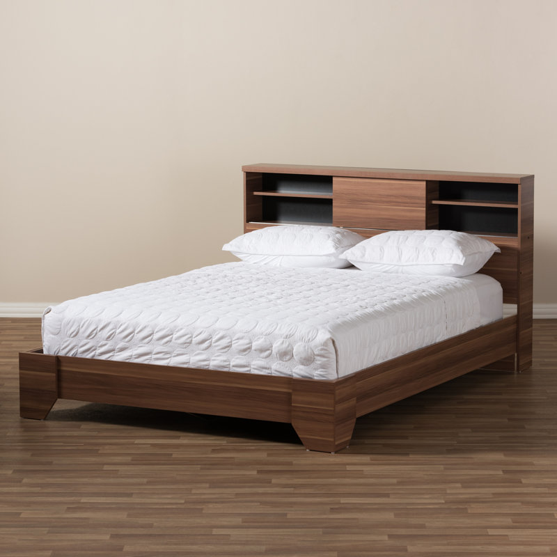  Vanda Modern and Contemporary Two-Tone Walnut and Black Wood Queen Size Platform Bed