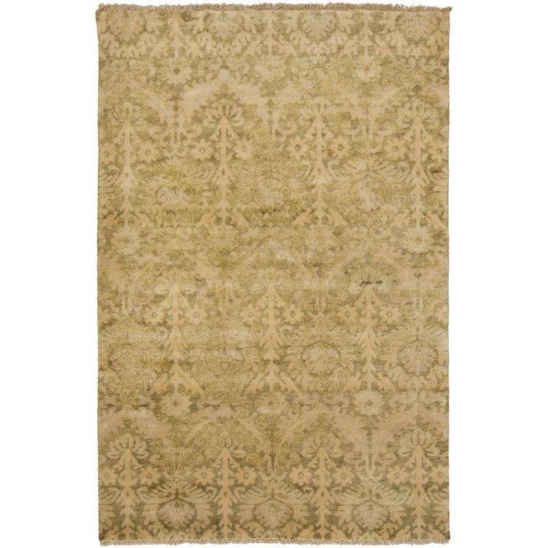 Hillcrest Wool Oriental Area Rug in Olive, Rectangle 5'6" x 8'6"