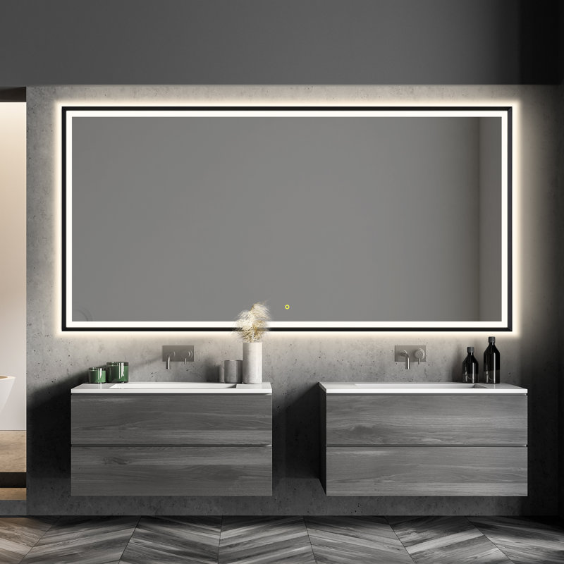 Miroir de salle de bain / meuble-lavabo Apollo, 42 po x 84 po, Noir mat