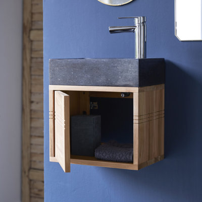 Basic - Solid teak and grey marble basin unit