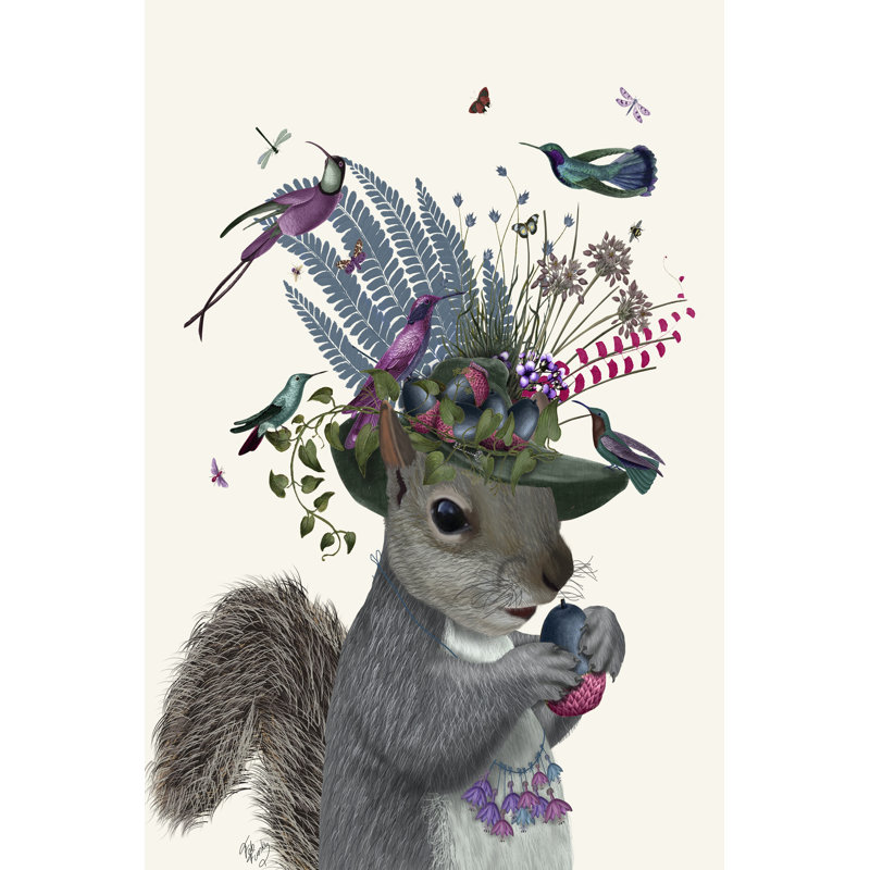 Squirrel Birdkeeper And Blue Acorns by Fab Funky - Wrapped Canvas Print, 30cm H x 20cm W x 3.8cm D