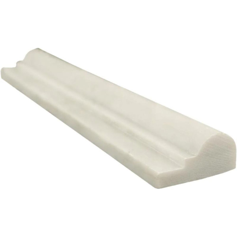 12" x 2" Polished Marble Chair Rail Tile Trim in White