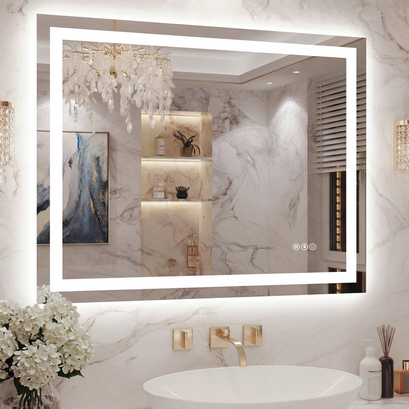 Lunara UL Certified Front Light and Backlit LED Anti-Fog Bathroom Vanity Mirror 5mm Premium Tempered Glass, 40" x 32"