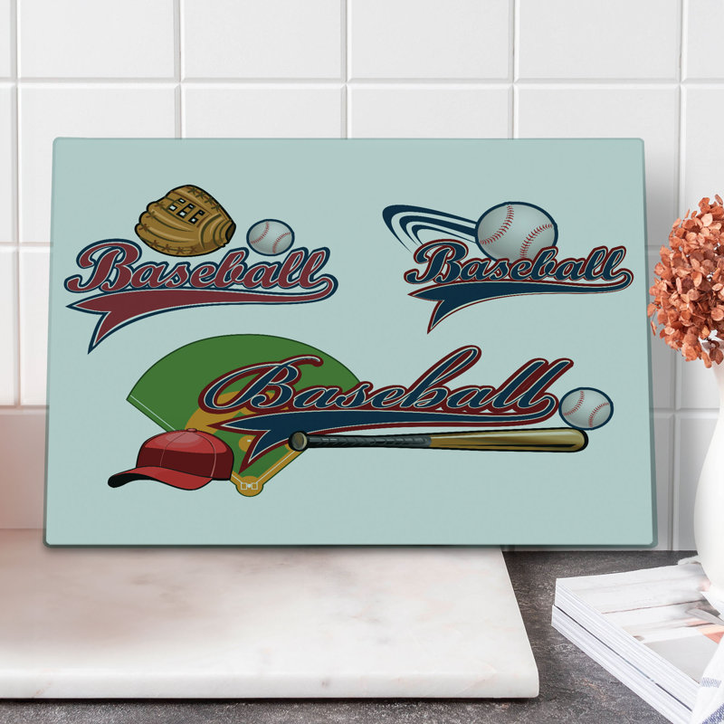 Ambesonne Sports Cutting Board Large Size Baseball Mitt Ball Pattern Multicolor