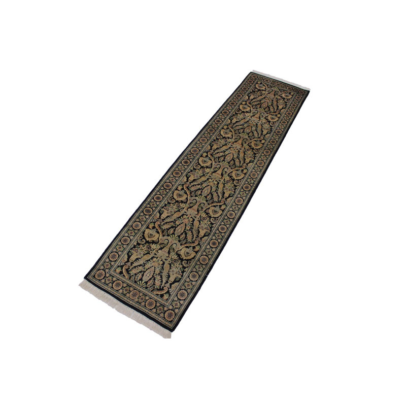Tapis de couloir brun clair / vert en laine noué à la main 2 pi 7 po x 10 pi 3 po Roca