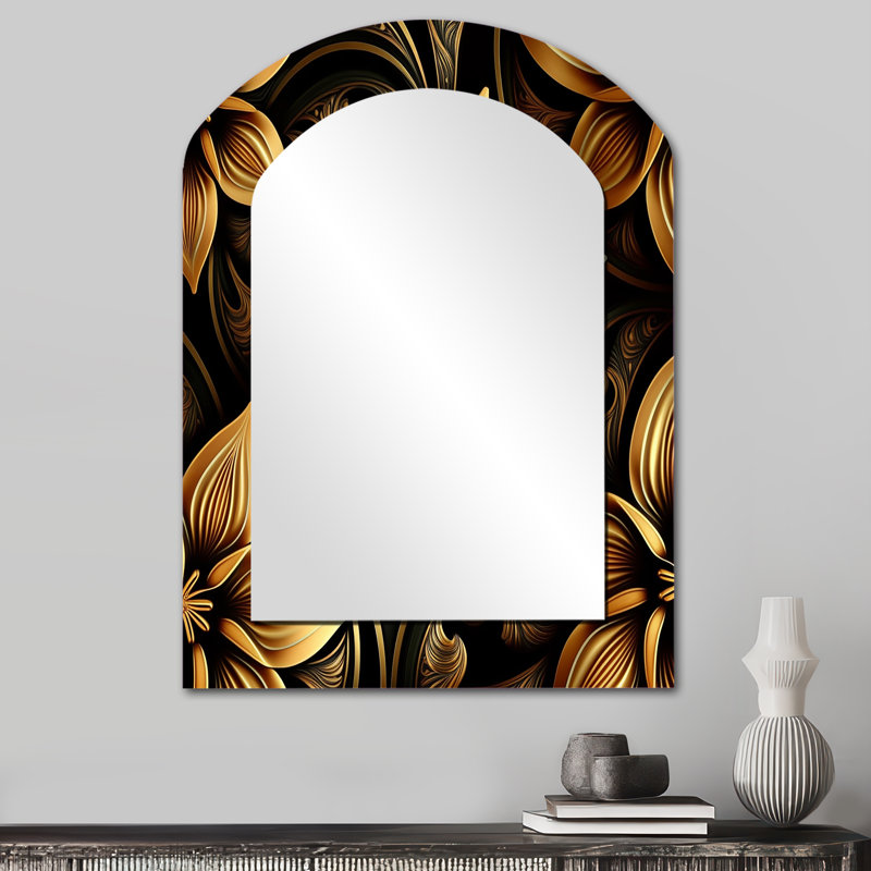 Golden Lily On Black II - miroir asymétrique Lily, 34 po x 25 po
