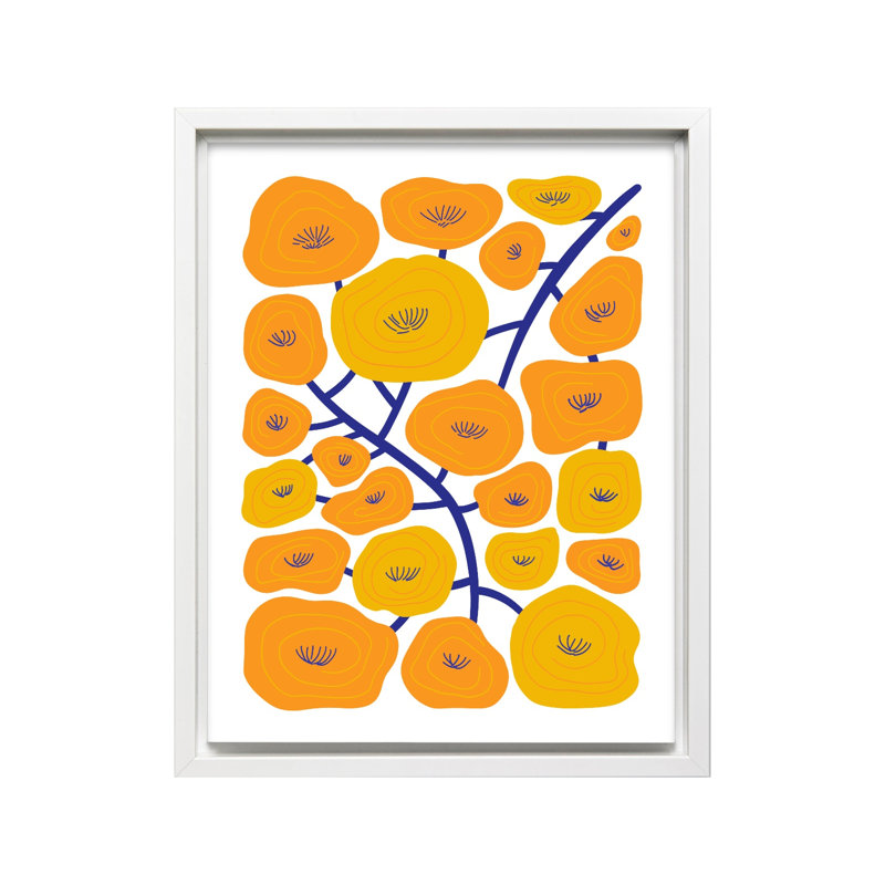 Abstrait floral jaune, Canevas, H 24 po x l 32 po, Encadrement blanc