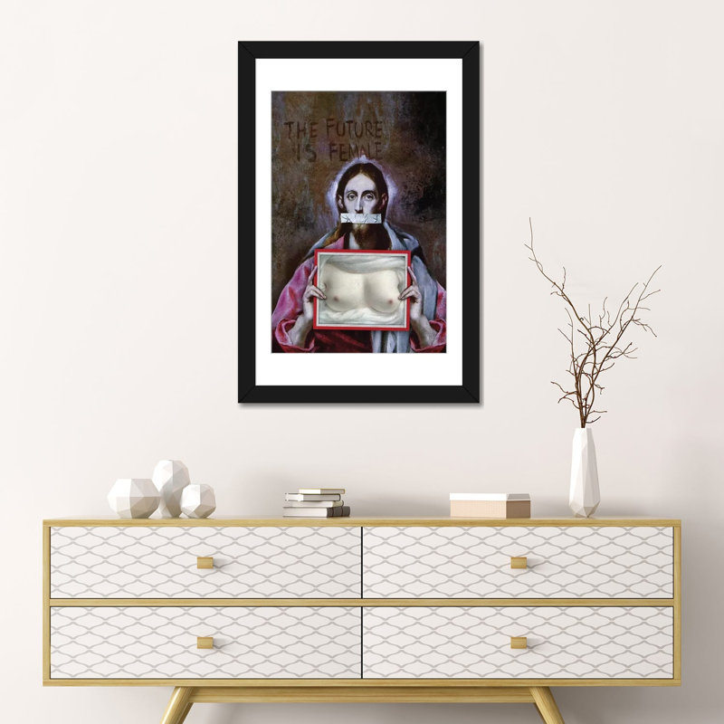 «The future is femelle», impression sur toile, H 24 po x l 16 po x P 1 po, Papier d'art encadré noir, Blanc