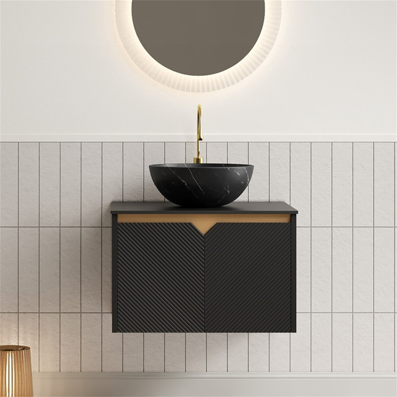 Meuble-lavabo de 24 po en pierre frittée noire