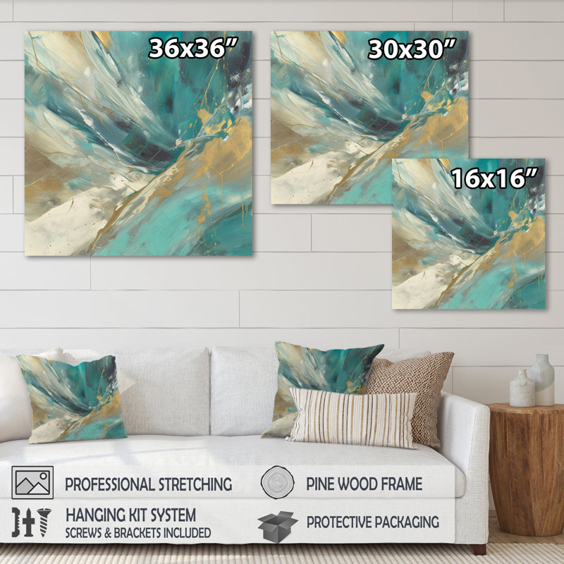 «Chaim Golden Hour In Turquoise Waves III», reproduction sur toile, H 16 po x l 16 po x P 1 po, Toile tendue