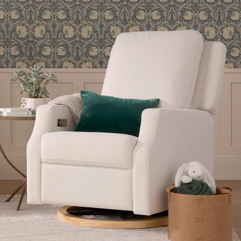 Cream Eco-Weave Recliner with Light Wood Swivel Base