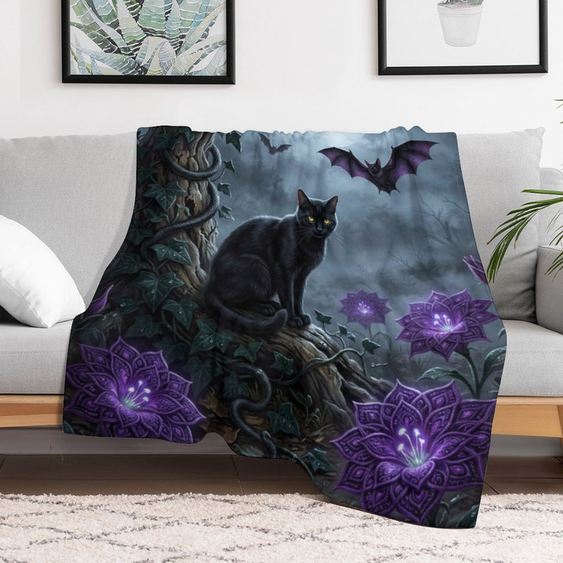 Jeté en flanelle de luxe chat noir brillant, couverture douce et douce pour le salon, 40 po x 50 po