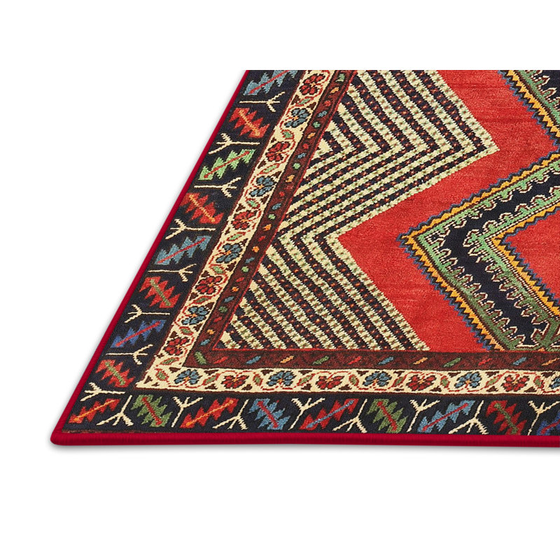 Tapis traditionnel rouge / vert / noir, Rectangle 7 pi x 10 pi