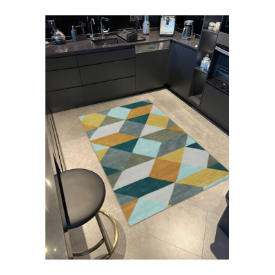 Tapis jaune à motif géométrique triangulaire lavable