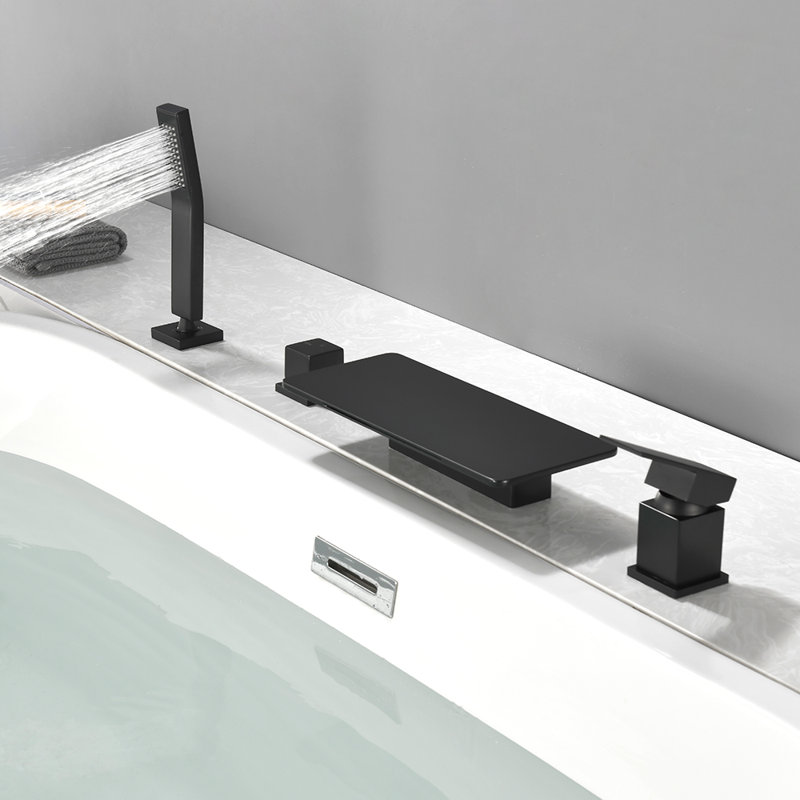Deck Mount Roman Tub Faucet Set Waterfall High Flow Bathtub Faucets, Black