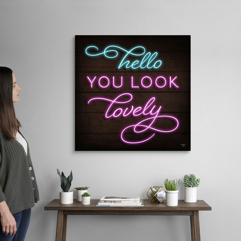 " Neon Hello " by Mollie B., Wrapped Canvas, 30" H x 30" W x 1.25" D