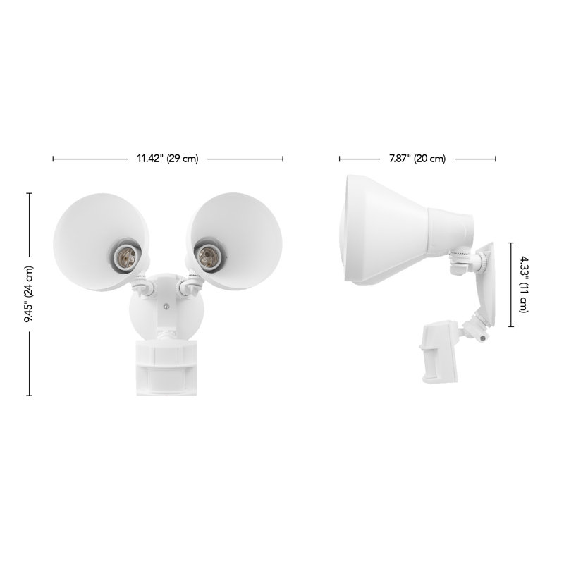 Projecteur extérieur de sécurité câblé à 2 têtes avec détecteur de mouvement, Blanc