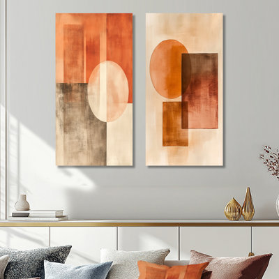 Modern Geometric Flow II - Terracotta Balance - ensemble de 2 impressions murales abstraites en métal