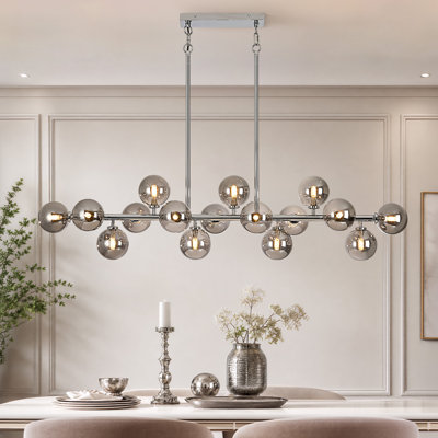 56" W 16 - Light Dimmable Bubble Glass Sputnik Modern Linear Chandelier