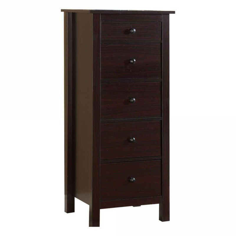 Commode compacte transitionnelle à 5 tiroirs pour petits espaces | Espresso | Bois massif