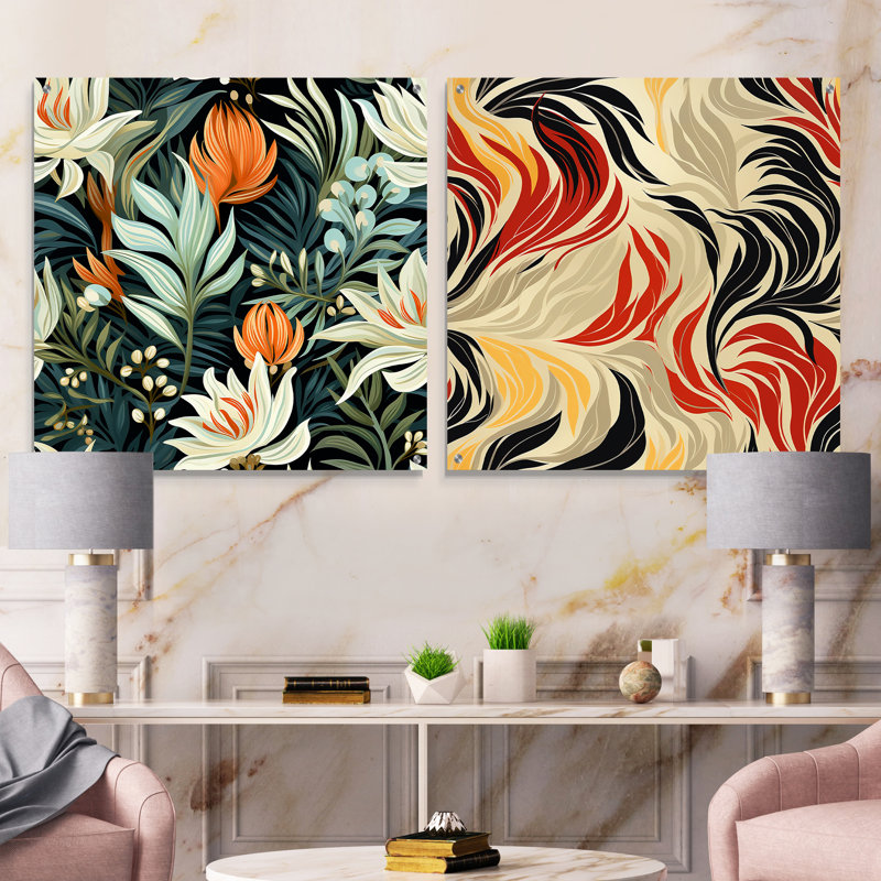 Lonepine - Ensemble de 2 peintures murales abstraites en acrylique, H 16 po x l 33 po