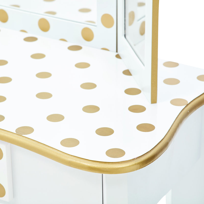 Kids Vanity Set with Mirror, White/Gold
