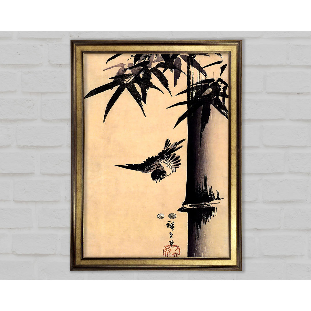 Hiroshige Spatz und Bambus 2 Gerahmter Druck