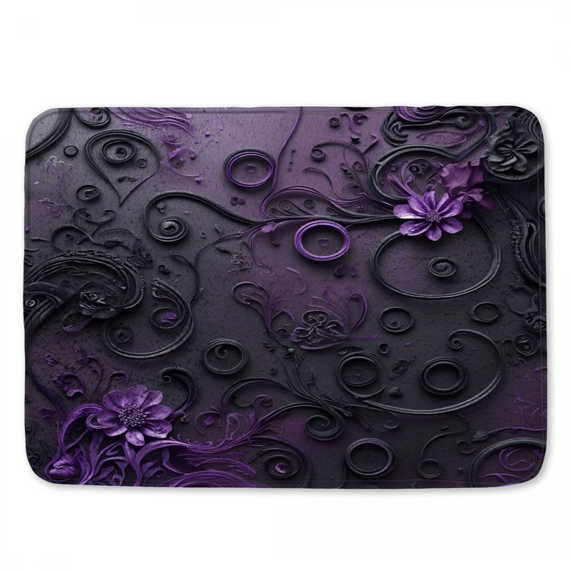 Tapis de bain floral mauve complexe, 34 po L x 21 po L