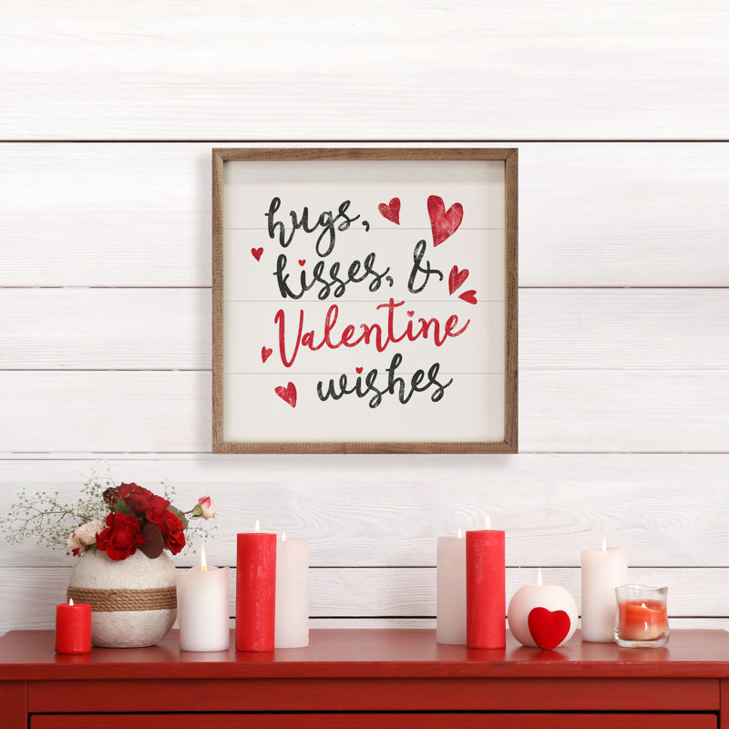Hugs Kisses And Valentine Wishes - blanc, H 4 po x l 4 po