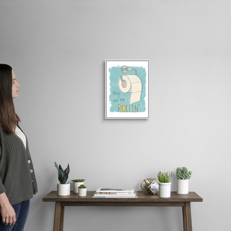 «Potty Pun I», reproduction d'impression sur toile, H 17,7 po x l 13,7 po x P 1,75 po, Cadre flottant blanc