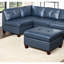 Chaise sans accoudoirs moderne en cuir véritable bleu, assise à dossier de style coussin, fabriquée en style contemporain