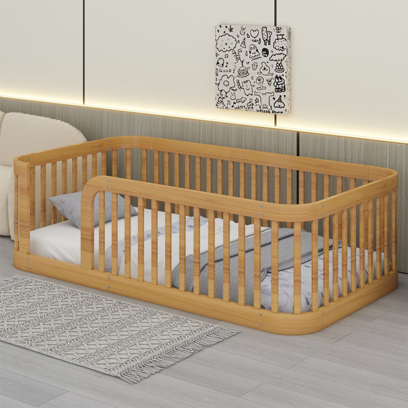 Structure de lit en bois avec clôture, Naturel