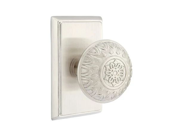Emtek Privacy Interior Mortise Set w/ Rectangular Rosette & Lancaster Knob (LH), Satin Nickel