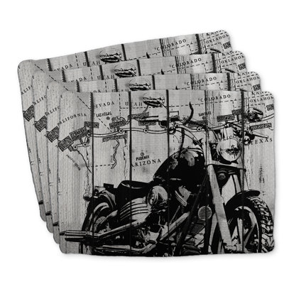 Ensemble de 4 napperons en polyester tressé - gris moto et noir
