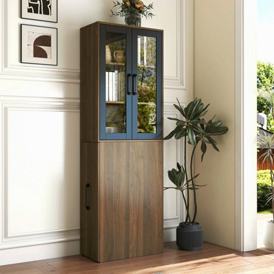 Armoire de rangement H 70,87 po, étagère de rangement coulissante multi-fonctions à 4 niveaux et 2 portes en verre, garde-manger moderne en bois pour le salon ou la cuisine et la salle à manger