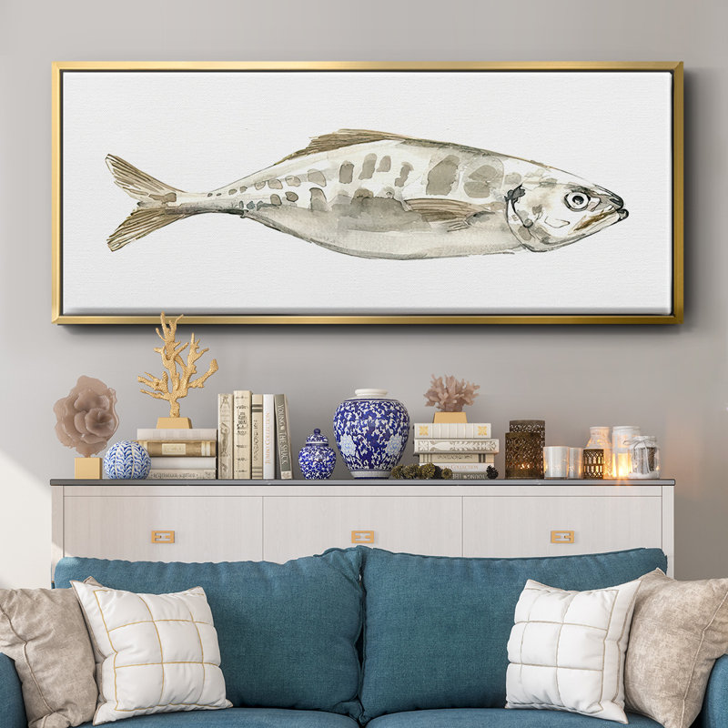 Silver Fish II- Framed Canvas, 20" H x 50" W