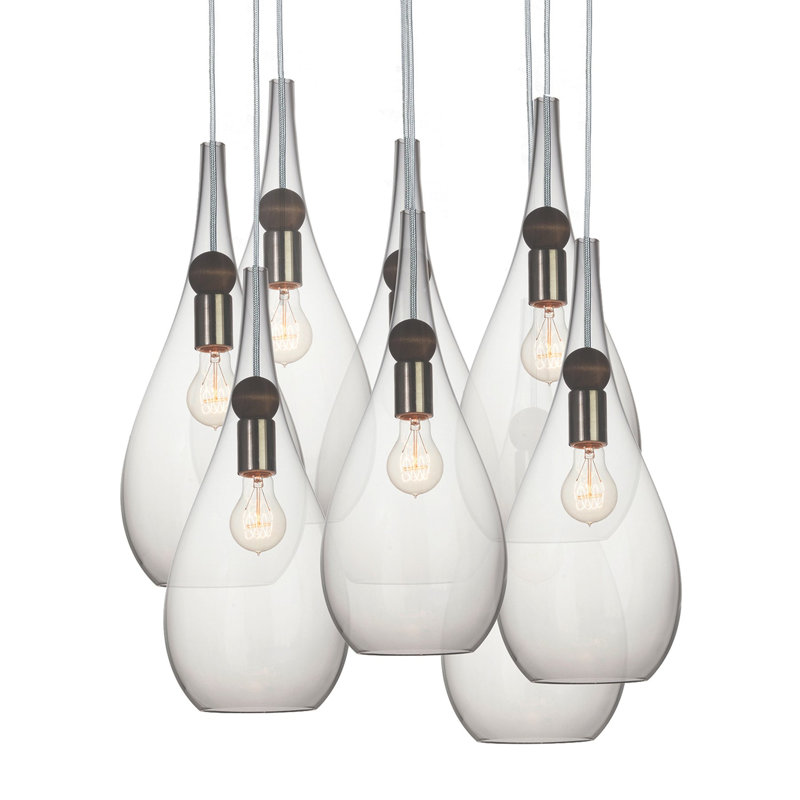Earth 8 - Light Chandelier, 96" H x 18" W x 18" D, Nickel Braided Cord, Clear Glass
