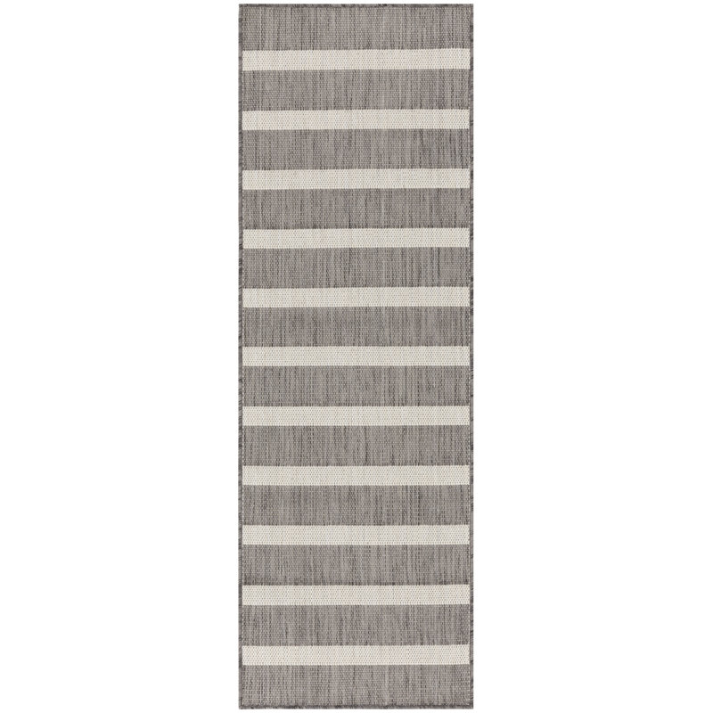 Tapis intérieur / extérieur rectangulaire Shaila, Gris anthracite / ivoire, Tapis de couloir 2 pi x 6 pi