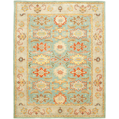 Tapis oriental bleu clair en laine touffeté à la main Chaim