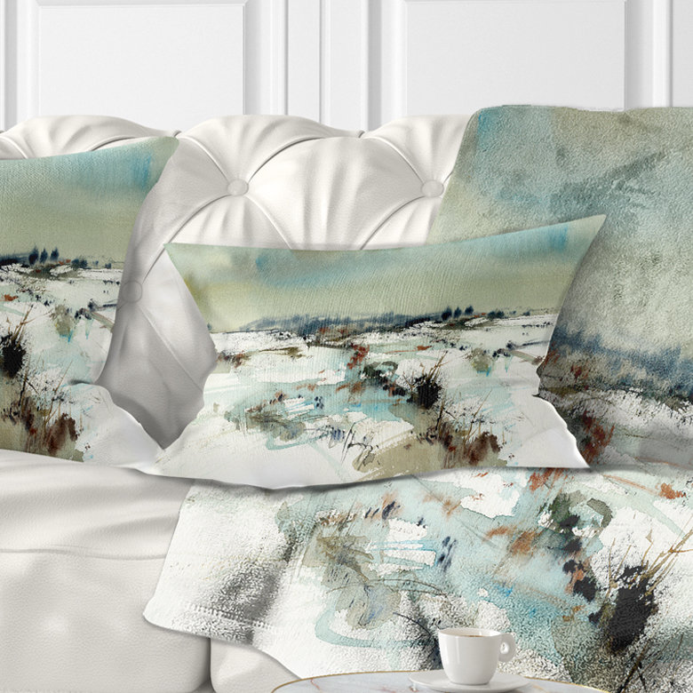 Coussin lombaire aquarelle paysage enneigé