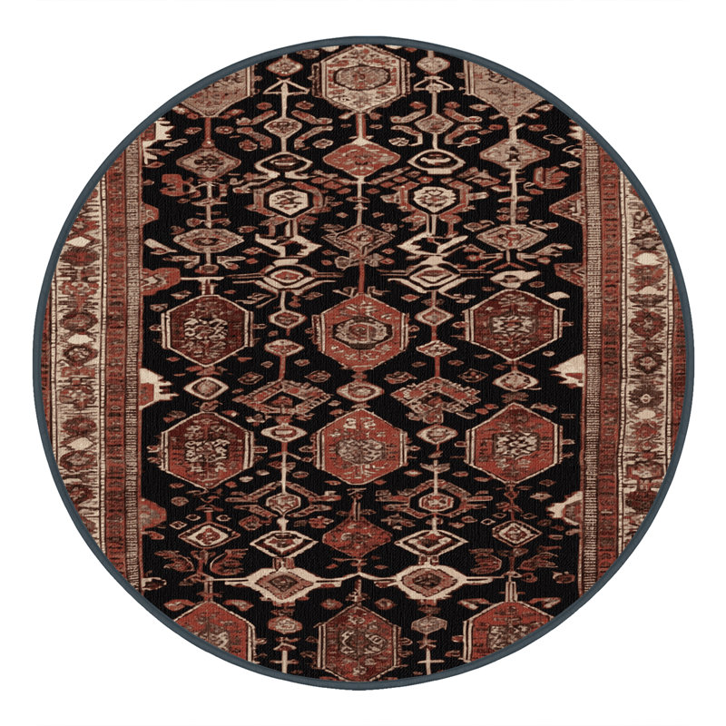 Tapis brun turc lavable à la machine, Rond 3 pi