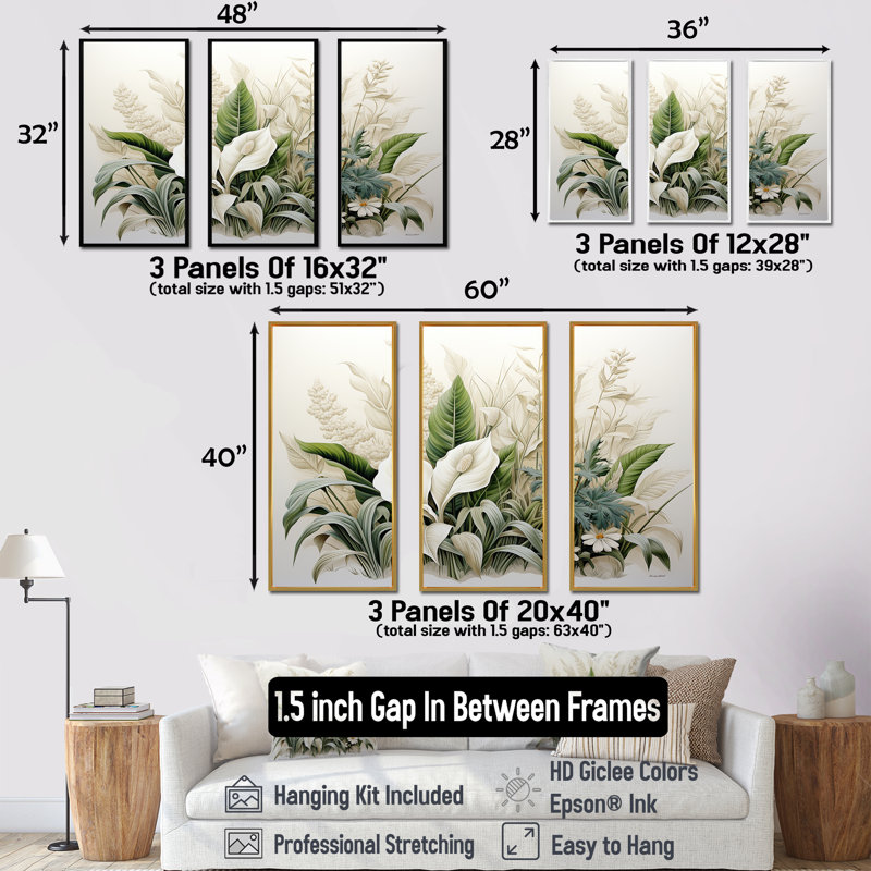«White Contemporary Botany Wonders - Plants», ensemble d'art mural sur toile, H 40 po x l 60 po x P 1 po