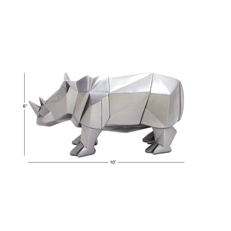 Silver Geometric Resin Rhino Sculpture, 12"