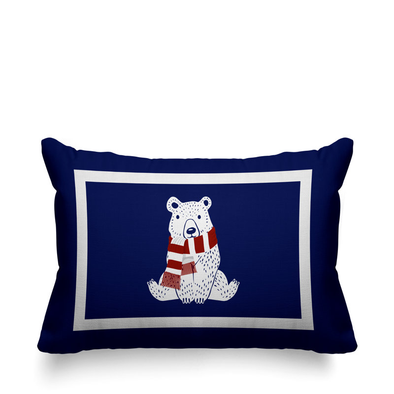 Coussin intérieur / extérieur Folk Christmas Bear, Bleu marine