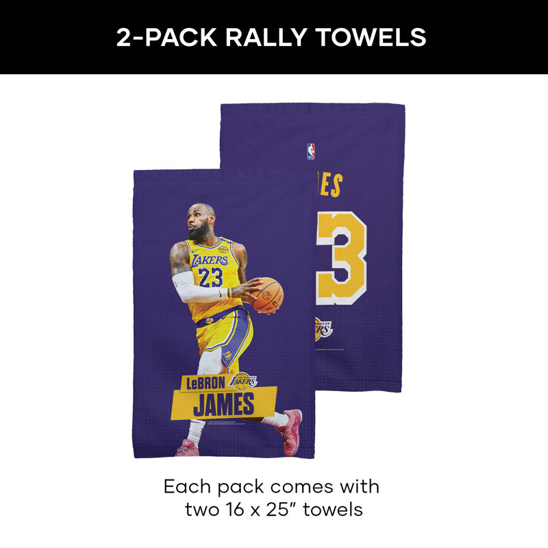 Ensemble de 2 serviettes de bain NBA Los Angeles Lakers Lebron James, sous licence, ultra douce et absorbante, serviette de sport, 16 x 25 pouces