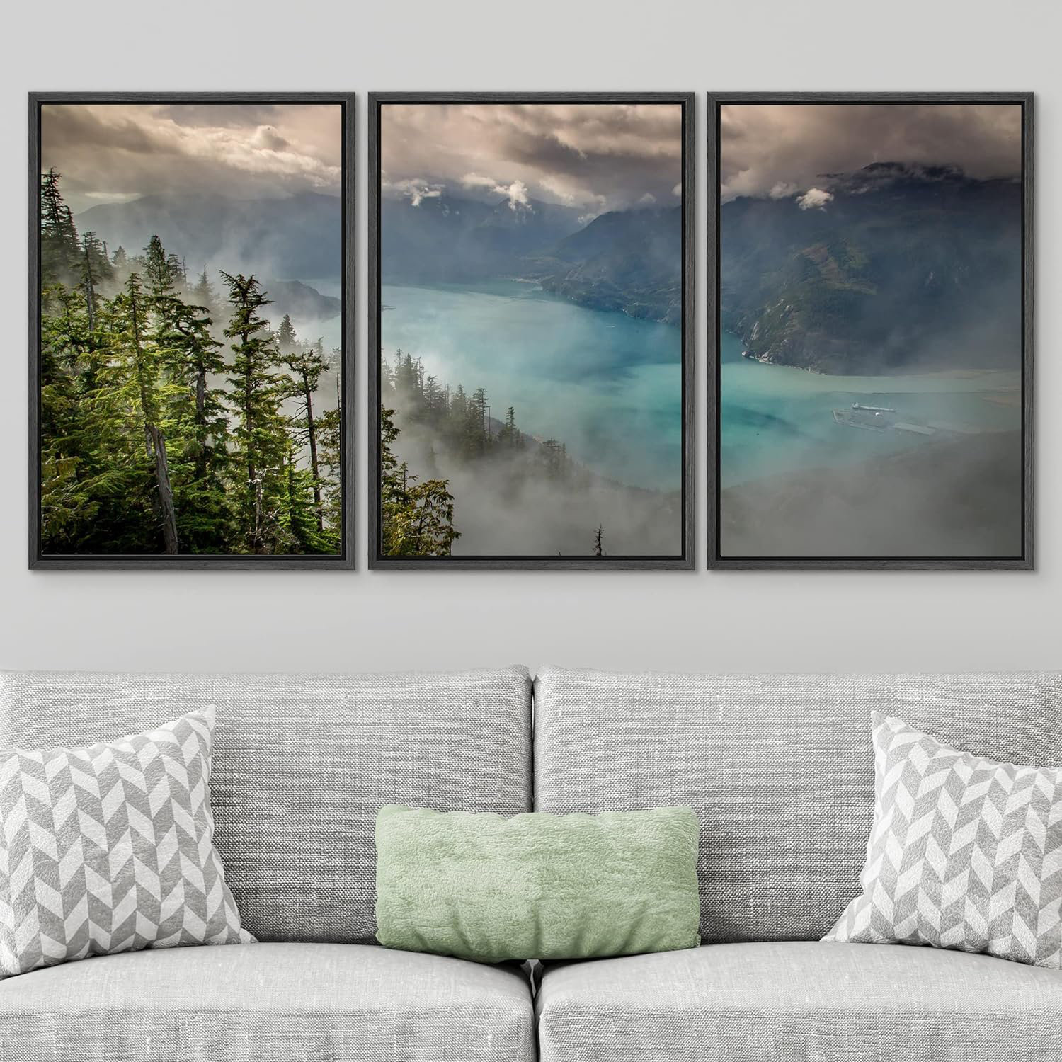 IDEA4WALL Nature Landscape 3 Piece Framed Canvas Wall Art Forest Lake ...