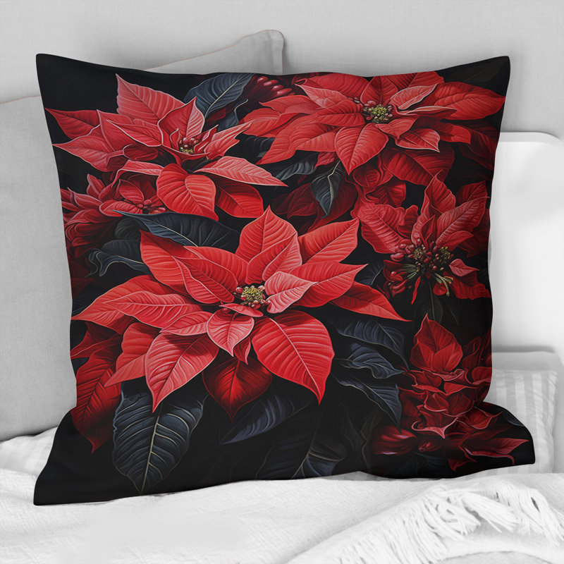 Coussin Poinsettia Flower Noir I - Poinsettias