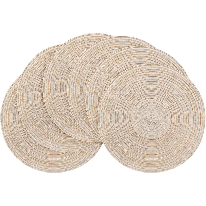 Ensemble de 6 napperons ronds tressés résistants à la chaleur en coton et polyester pour table de salle à manger, Beige