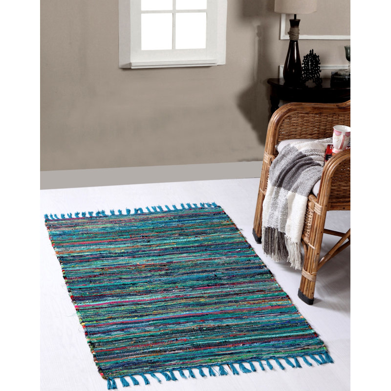 Manufahi Striped Cotton Hand Woven Area Rug, Rectangle 60 x 90cm